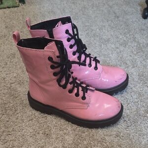 Pink Lace-Up Women's Boots